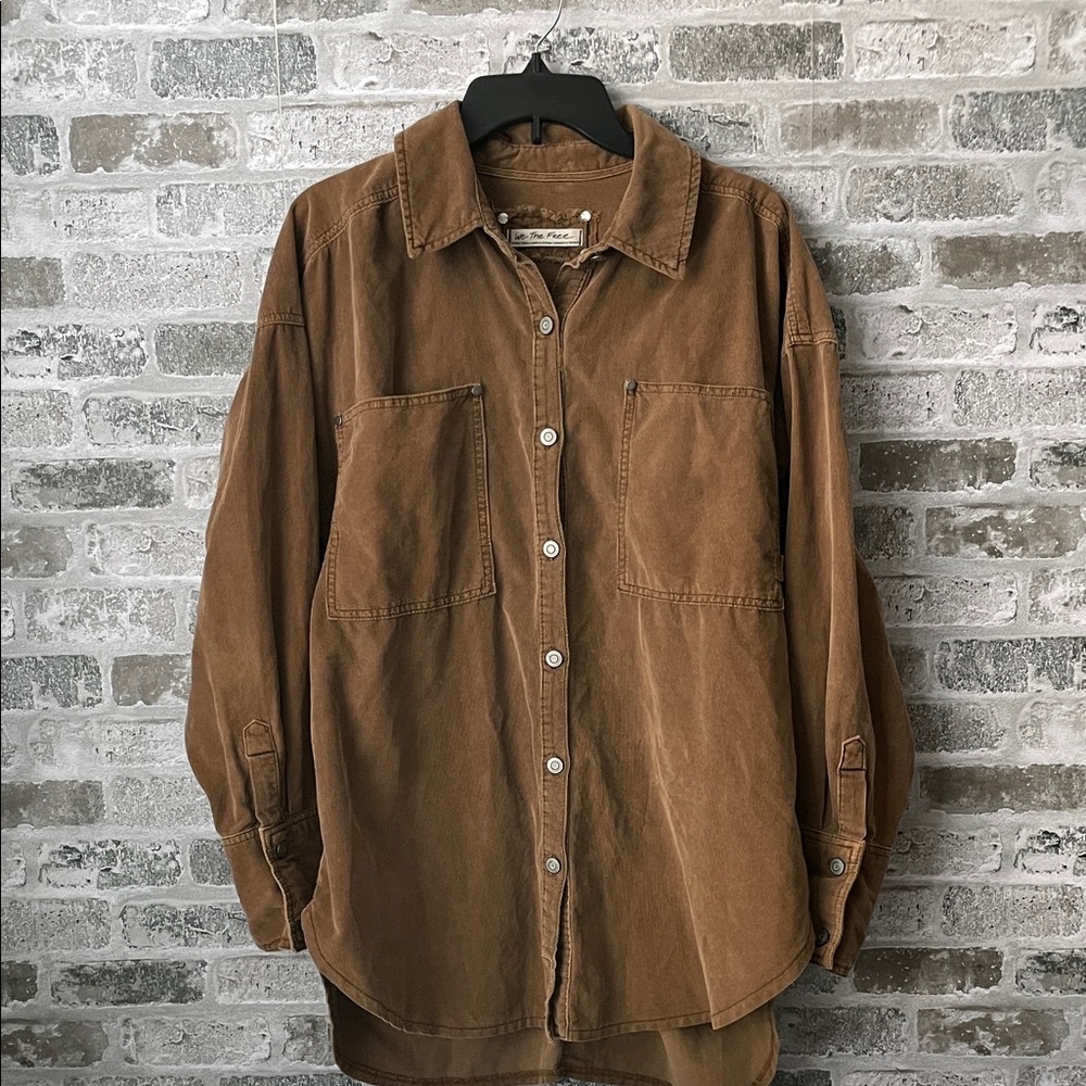 We The Free Brown Button-Down Utility Shirt